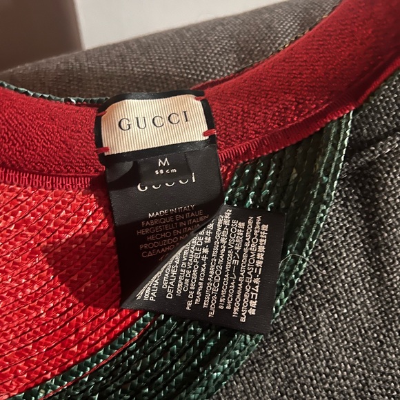 Gucci visor EUC red green straw leather 56cm - Picture 11 of 12